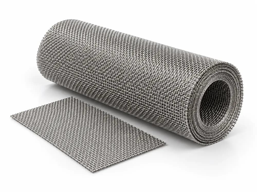 Illustration: a roll and a sheet of woven metal mesh
